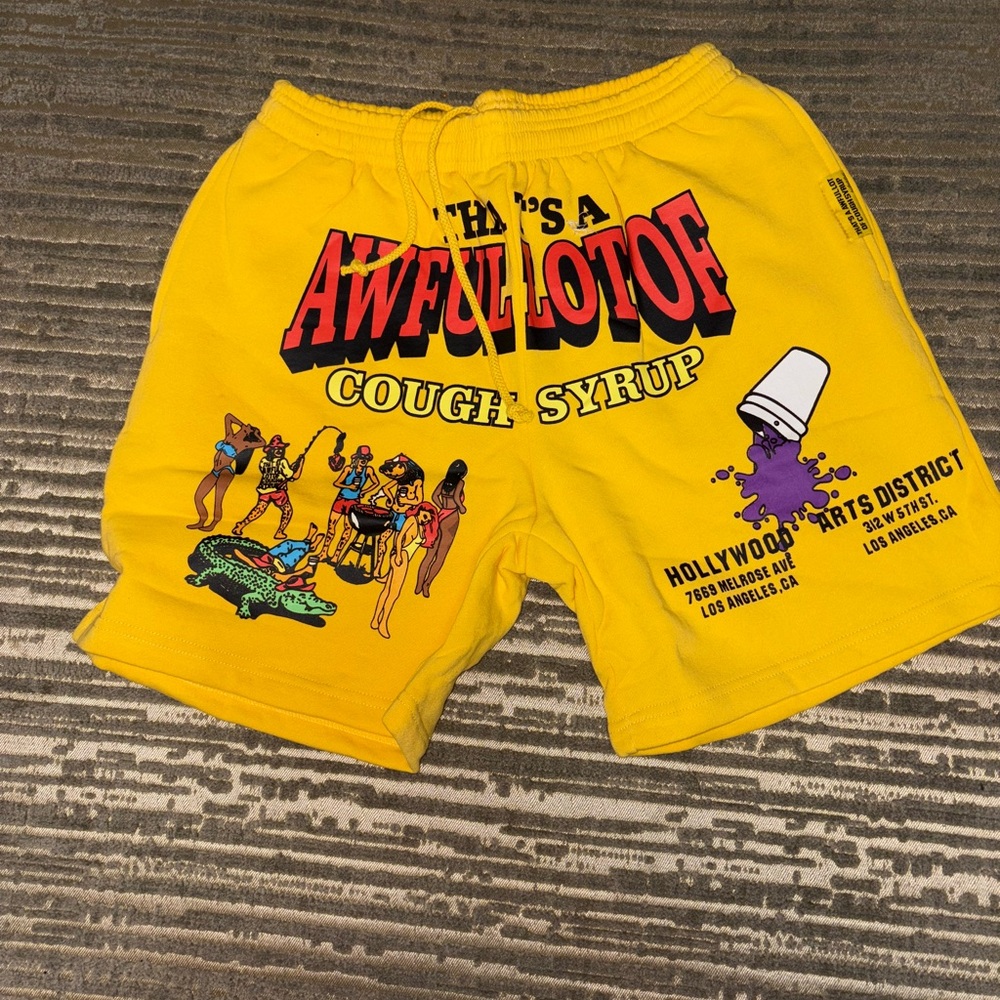 Yellow Graphic Men's Shorts - Awful Lotof Cough Syrup